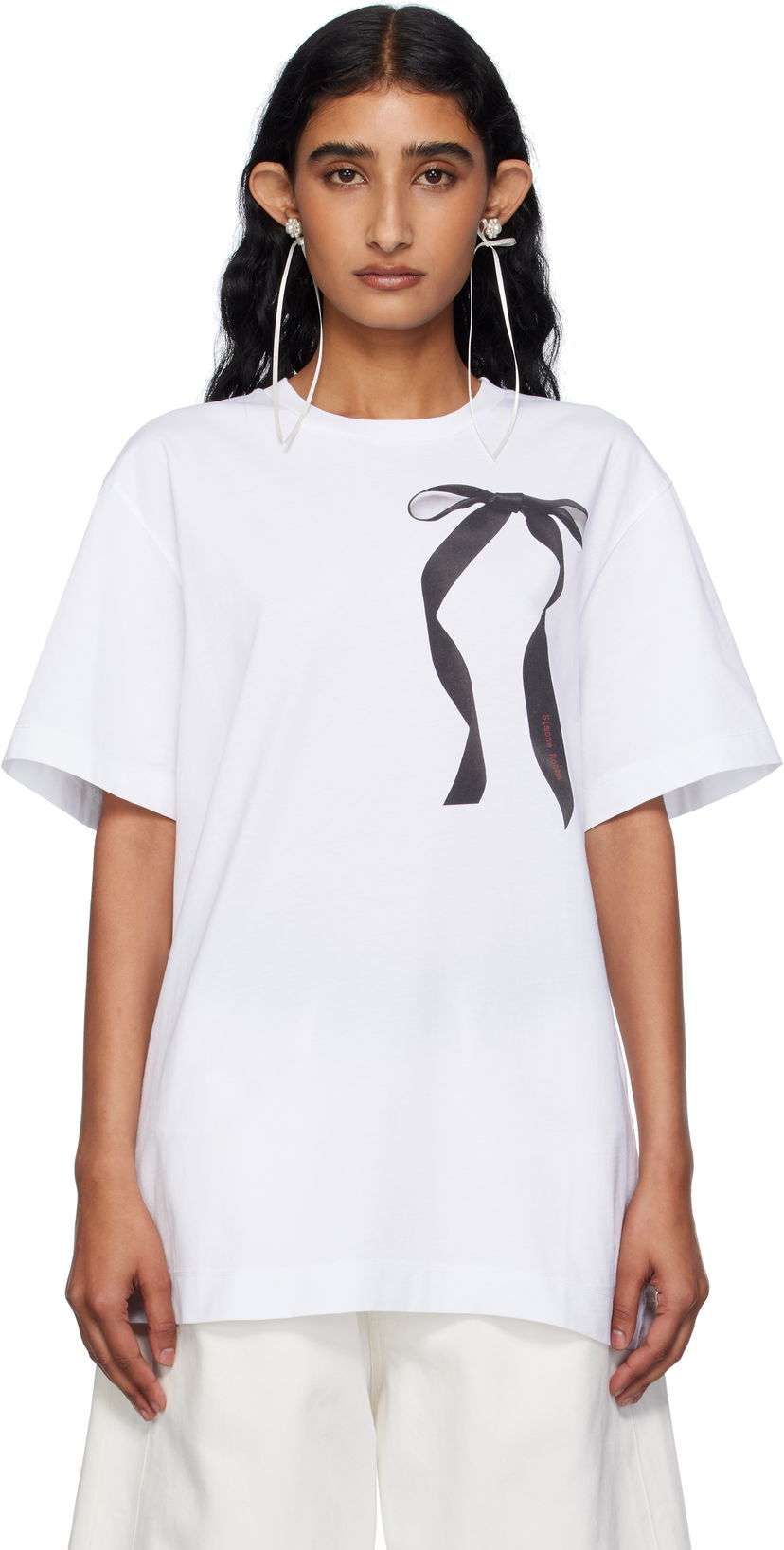 T-shirt Simone Rocha Simone Rocha Ribbon Bow Tail T-shirt Vit | 5195P55-W 0569