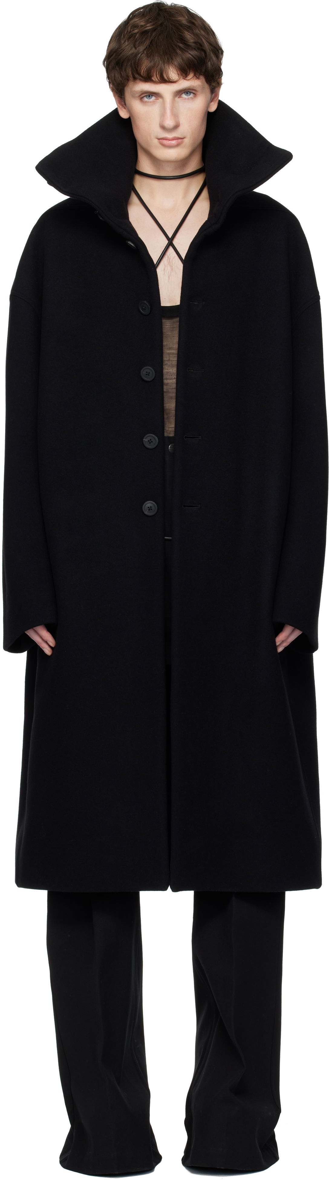 Rockar Rick Owens Concordians Dracucollar Long Coat Svart | RR02E1900 WSF, 0