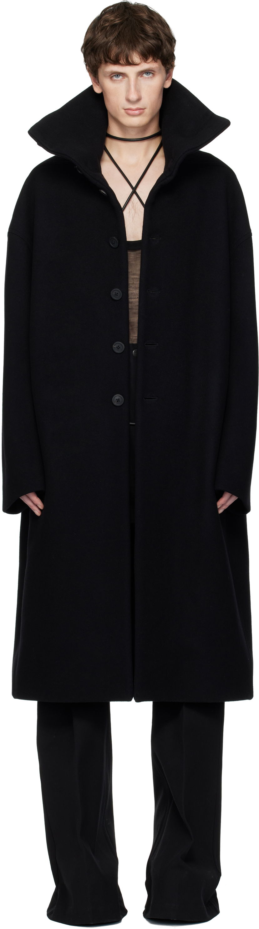 Rockar Rick Owens Concordians Dracucollar Long Coat Svart | RR02E1900 WSF