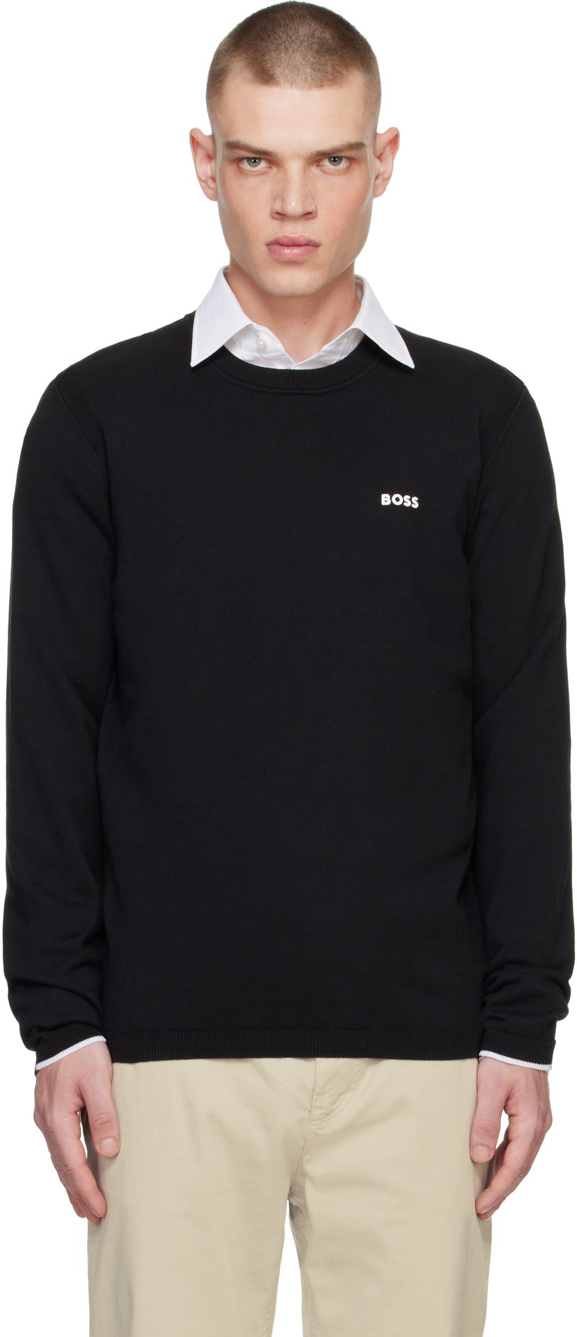 Sweater BOSS Logo Knit Sweater Svart | 50498539