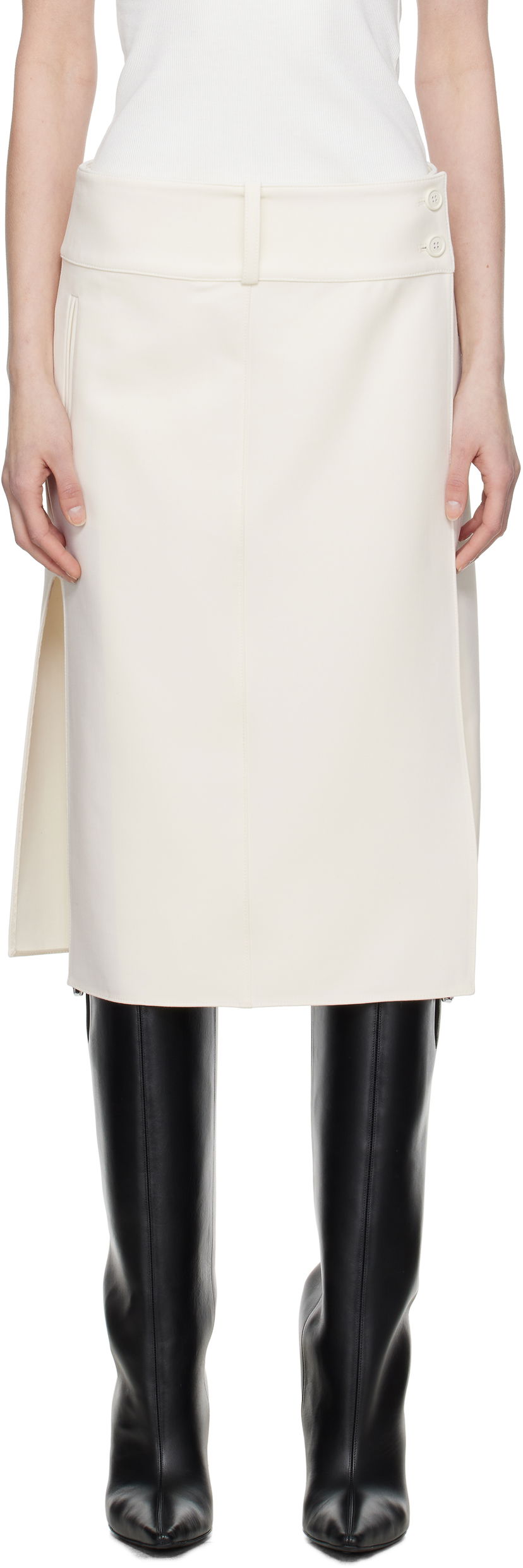 Kjol Courrèges Courrèges Belted Slit Midi Skirt Vit | 125CJU221PL0170