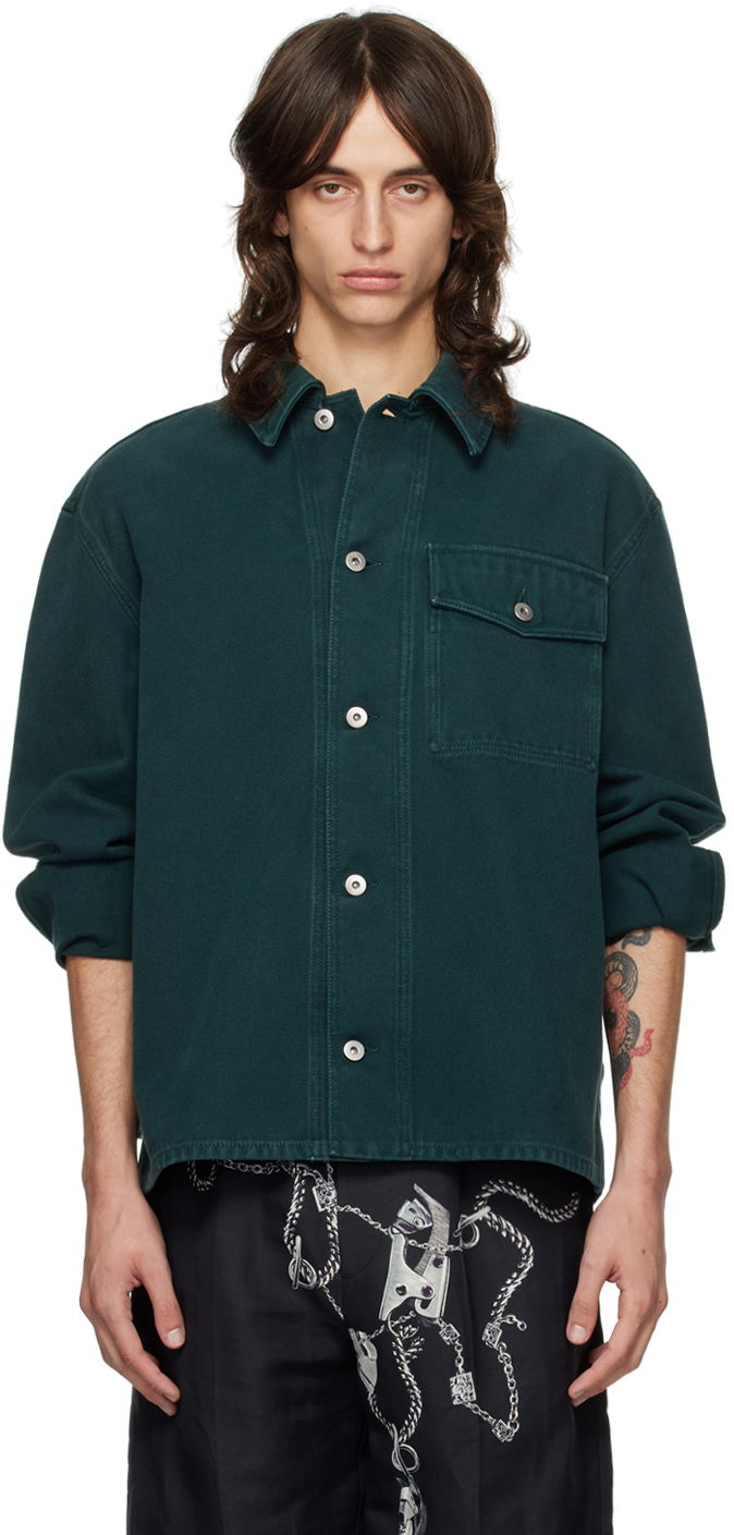 Skjorta Burberry Denim Overshirt Grön | 8091783