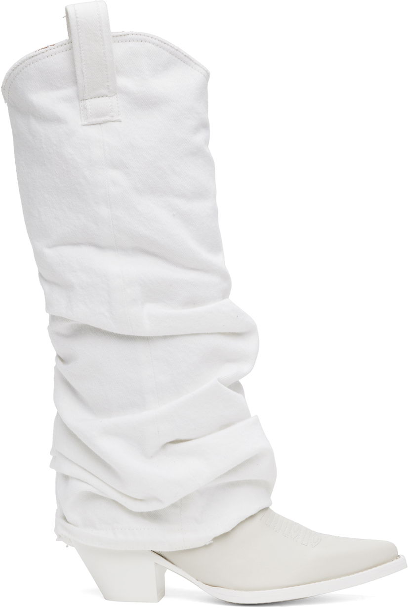Kläder R13 R13 Mid Cowboy Denim Sleeve Boots Vit | R13S0107-WHT