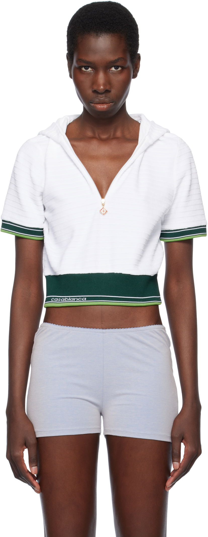 Sweatshirt Casablanca Casablanca Textured Velour Tennis Cropped Hoodie Vit | WS25-JTP-354-01
