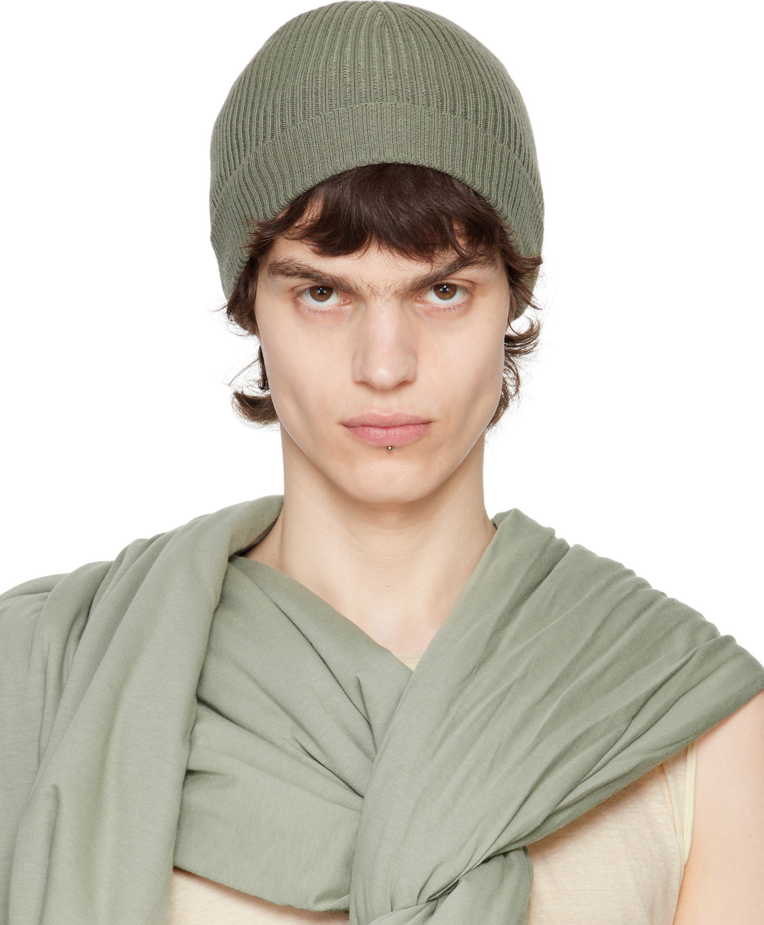 Mössa Rick Owens Rick Owens Hollywood Ribbed Beanie Grön | RU01E5495 RIBWS, 0