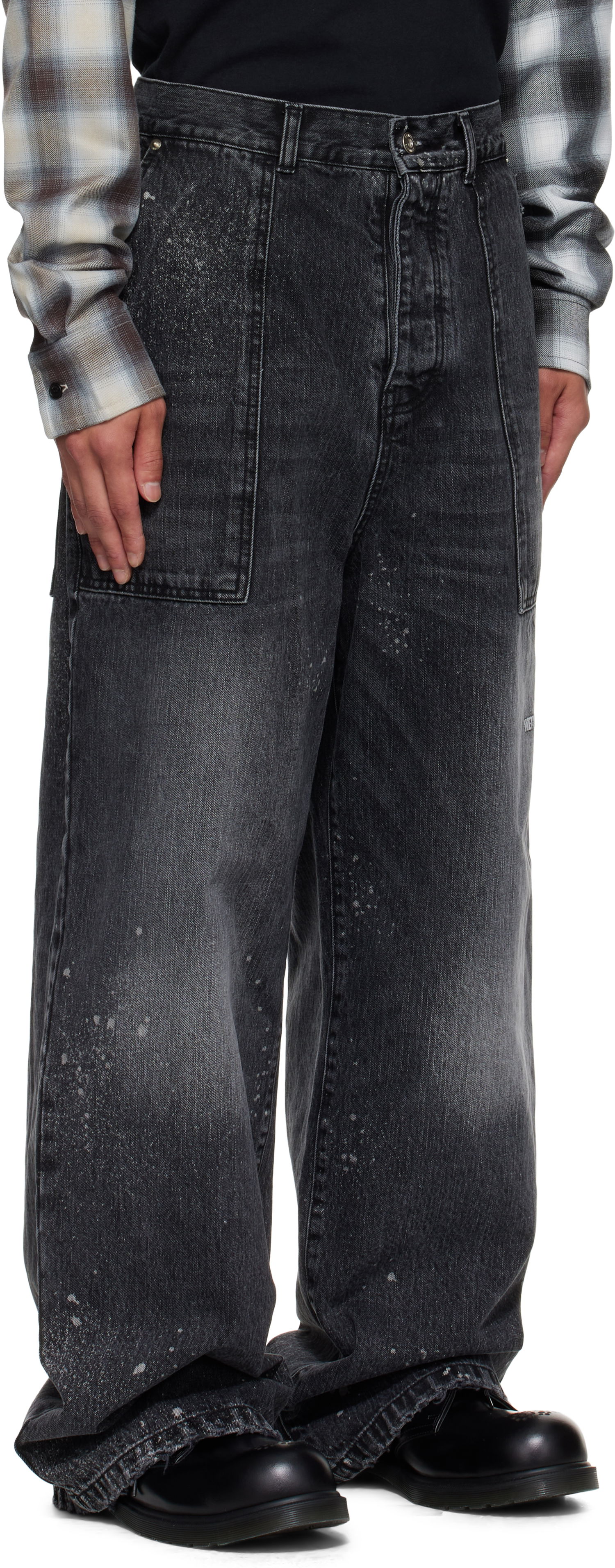 Jeans We11done Carpenter Wide-Leg Distressed Paint Splatter Jeans Svart | WD-DP2-25-340-M-BK, 1