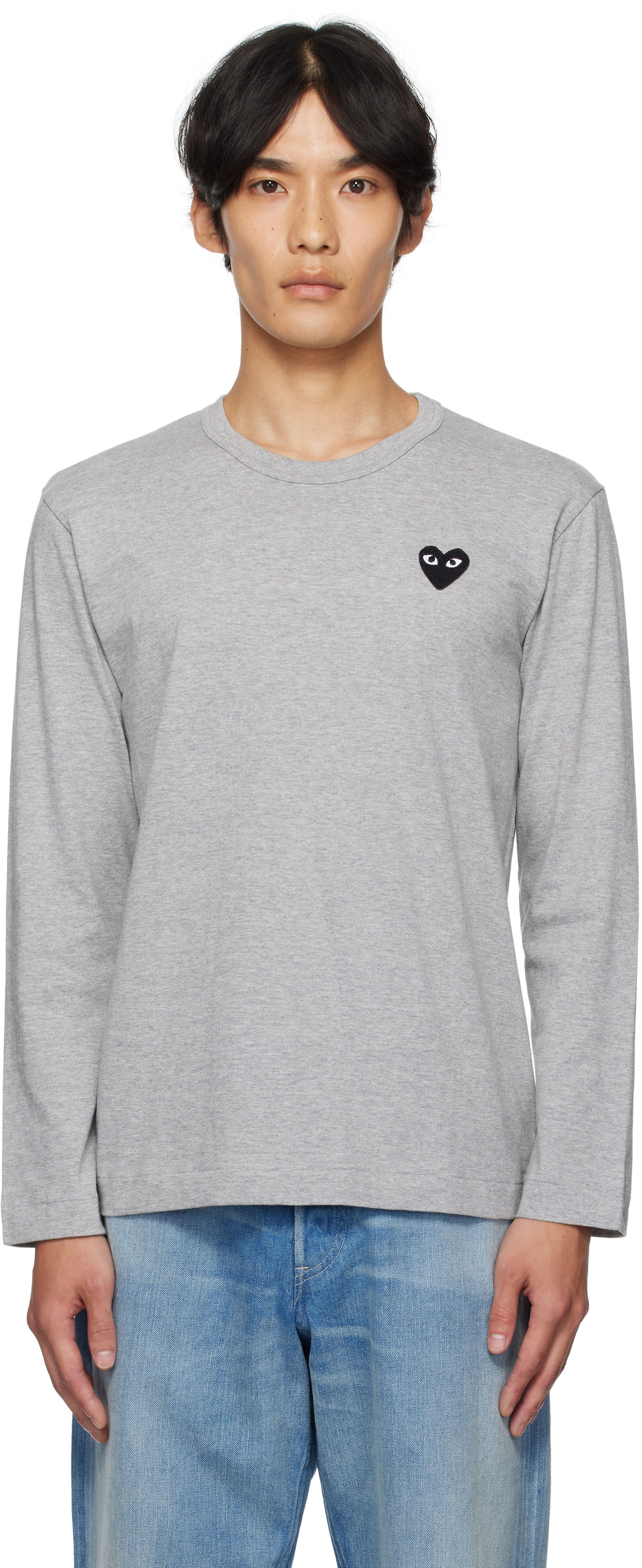 T-shirt Comme des Garçons CDG PLAY Heart Patch Long Sleeve Tee Grå | AZ-T122-051, 0
