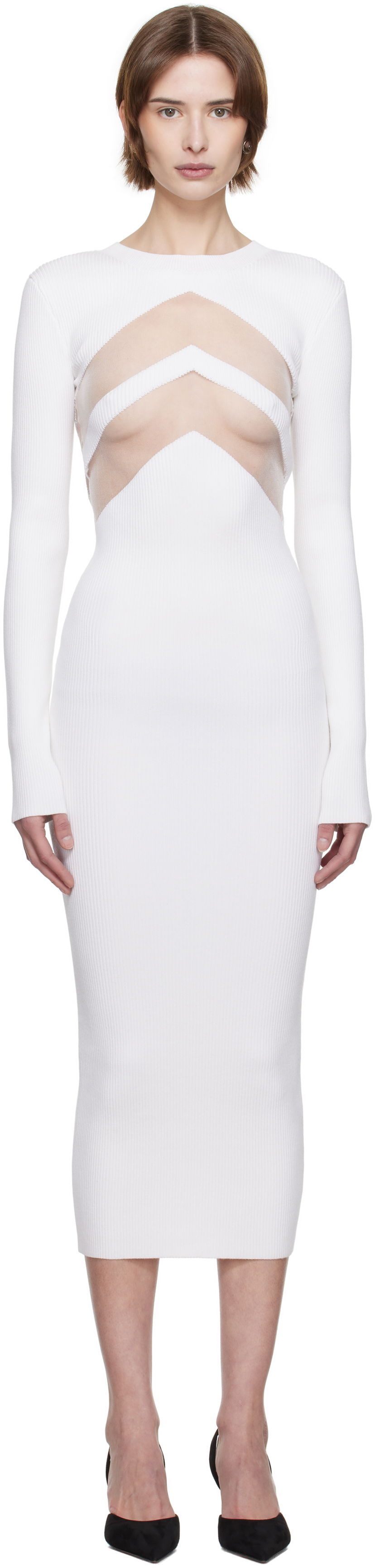 Klä Jean Paul Gaultier Jean Paul Gaultier 'The Chevrons' Midi Dress Vit | 25/33-F-RO379-M085-01