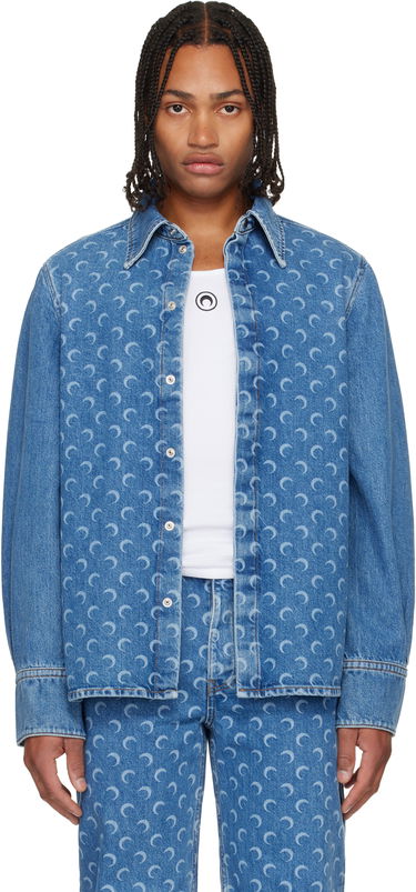 Skjorta Marine Serre Marine Serre Moon Laser Denim Shirt Blå | USI035ACDEN0002, 0
