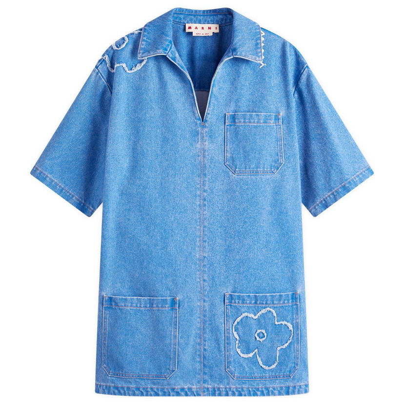 Skjorta Marni Marni Denim Shirt Dress with Flower Appliqué Blå | ABJD1391QS