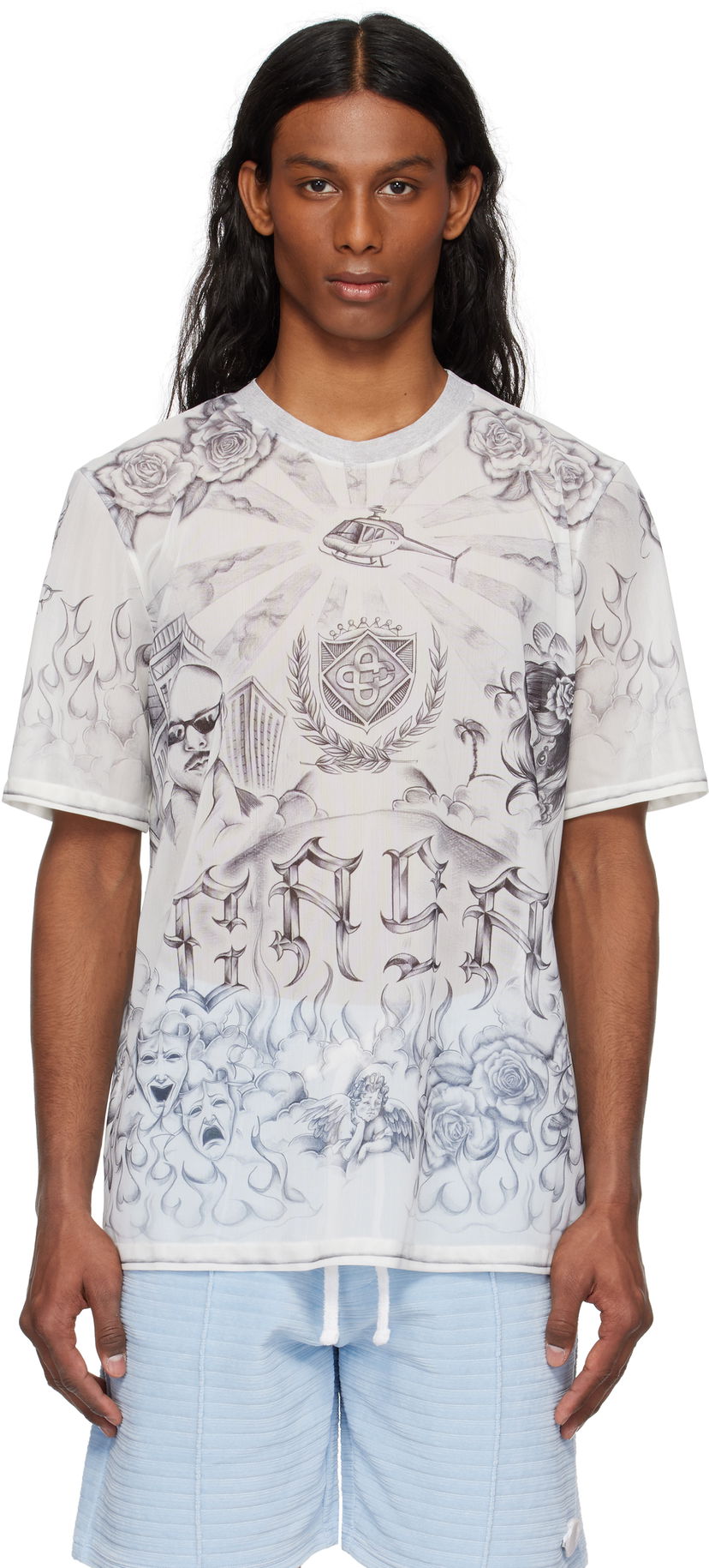 T-shirt Casablanca Casablanca Tattoo Mesh T-Shirt Vit | MS25-TP-071-01