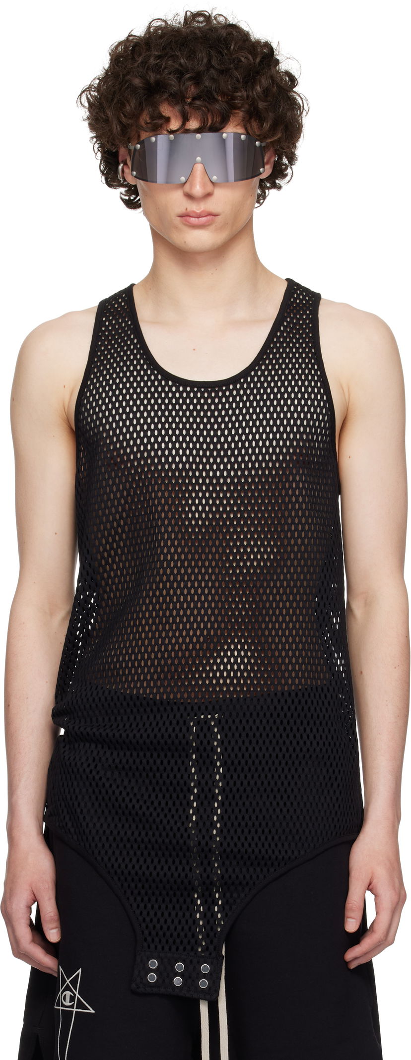 Linne Rick Owens Rick Owens Champion Edition Mesh Tank Top Svart | CM01E1680 CHONET MESH