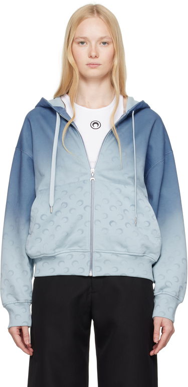 Sweatshirt Marine Serre Marine Serre Moon Faded Fleece Zip Hoodie Blå | UST017B CJER0073, 0