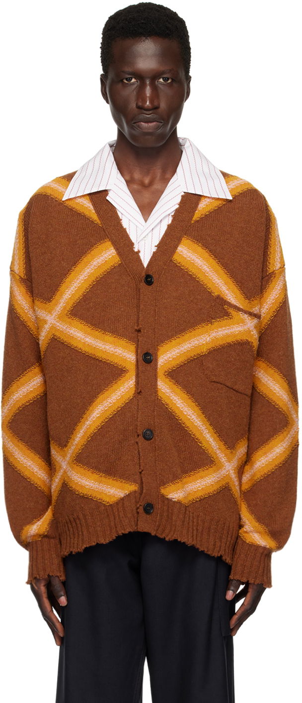 Sweater Marni Broken Macro Argyle Cardigan Brun | CDMG0134Q0 UFH946, 0