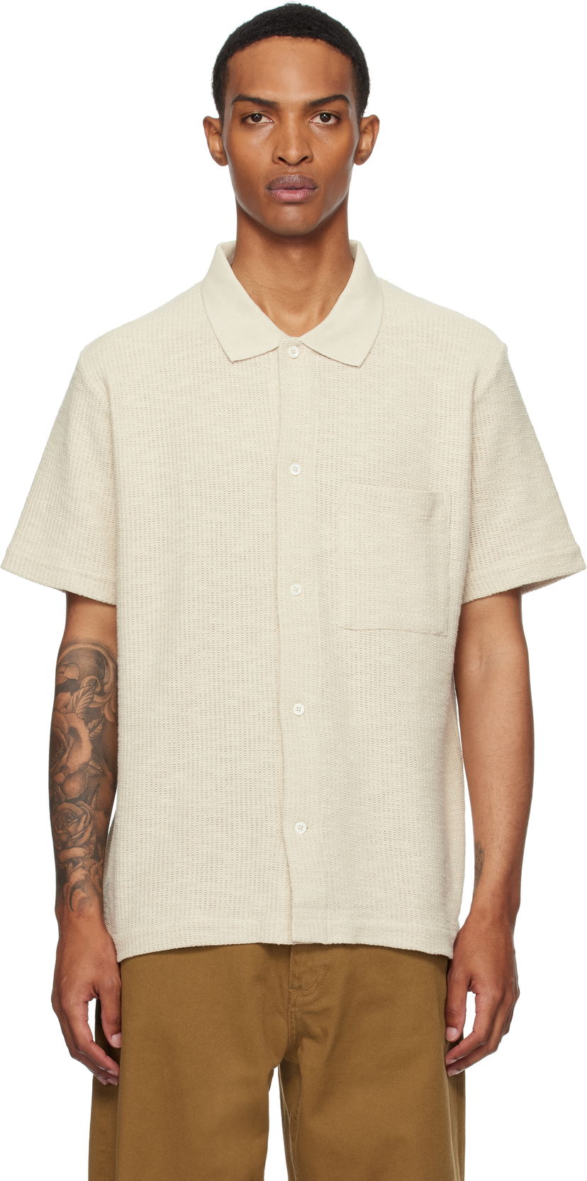 Skjorta NORSE PROJECTS Norse Projects Gustav Crochet Jersey Shirt Beige | N01-0683