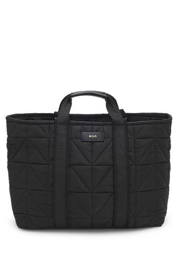 Tygpåse BOSS Quilted tote bag with logo patch Svart | 50552480