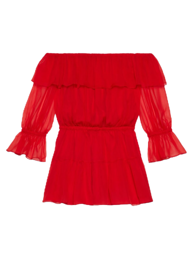 Klä Gucci Silk Chiffon Dress Röd | 730915 ZHS57 6490