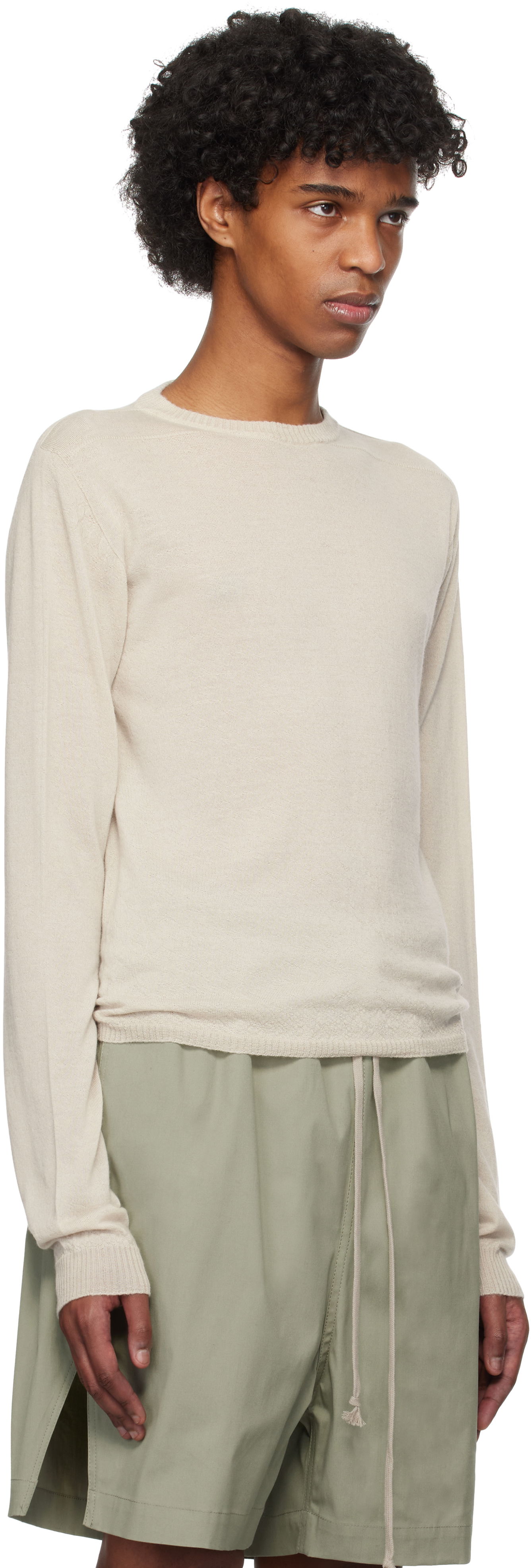 Sweater Rick Owens Rick Owens Hollywood Cropped Level Biker Sweater Beige | RU01E5630 WS, 1