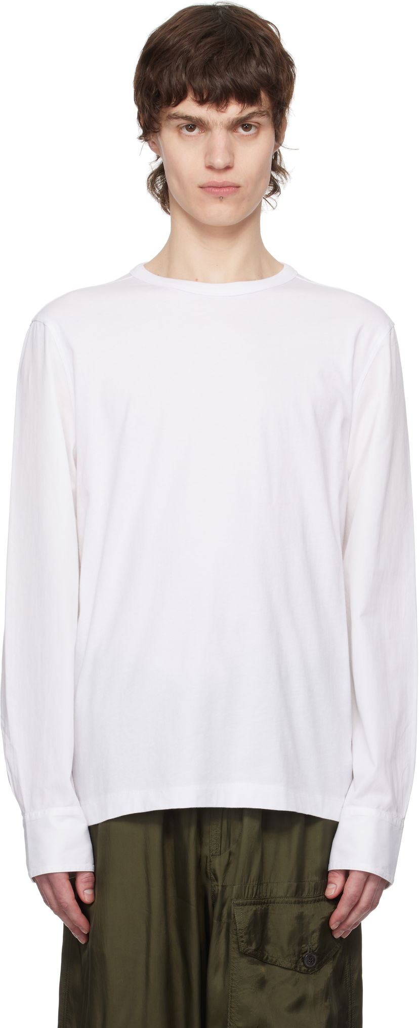 T-shirt Dries Van Noten Dries Van Noten Paneled Long Sleeve T-Shirt Vit | 251-021106-1600