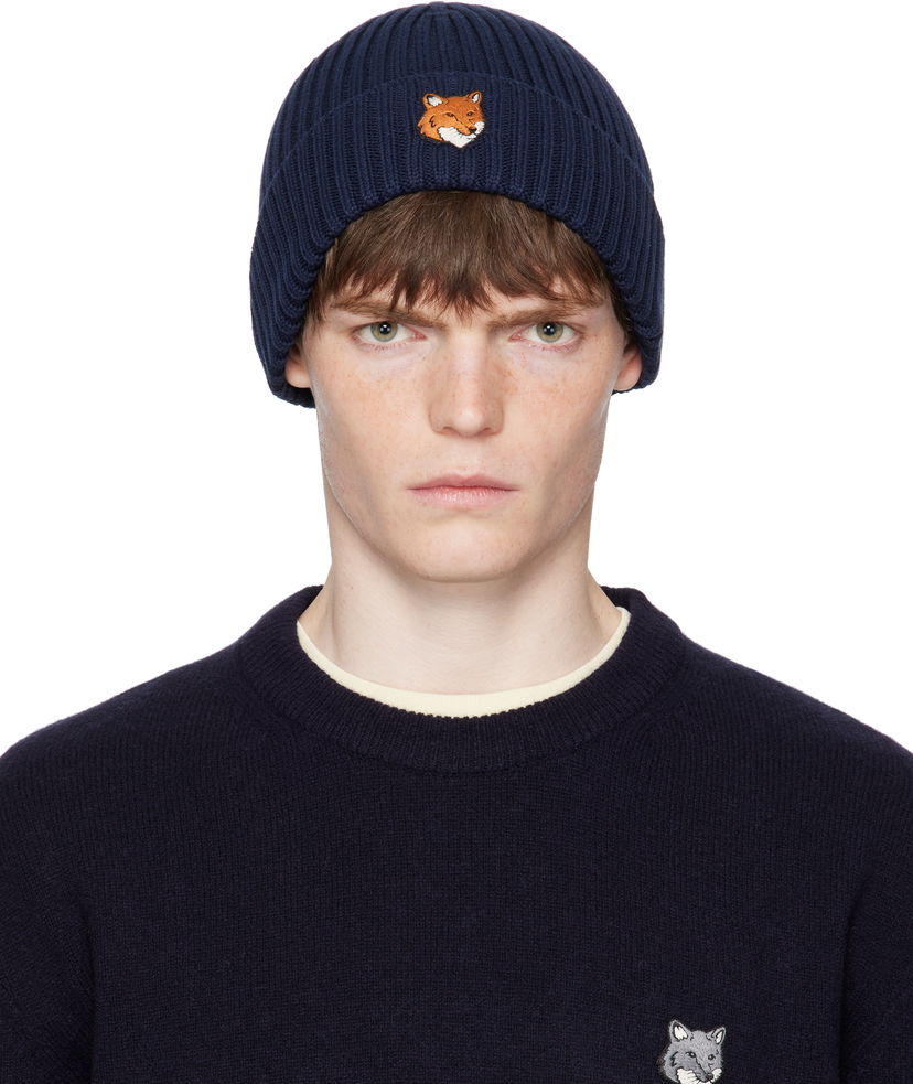 Mössa MAISON KITSUNÉ Maison Kitsuné Fox Head Beanie Mörkblå | PM06111KT1140