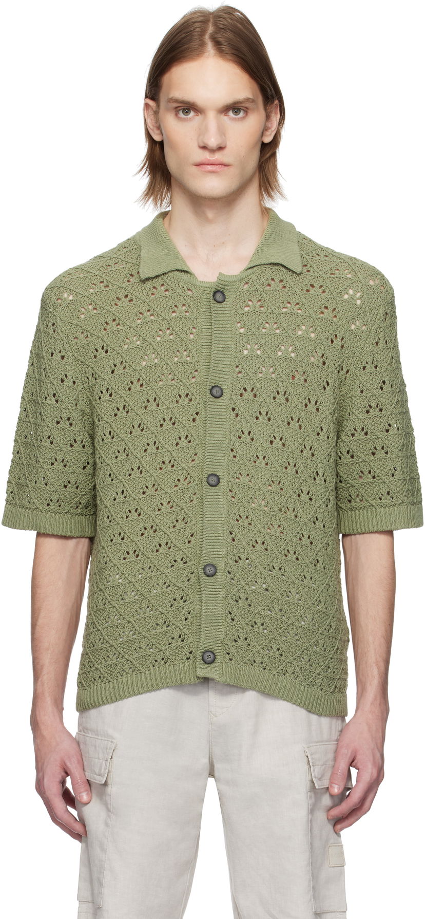 Sweater BOSS HUGO Knitted Cotton Polo Grön | 50536666