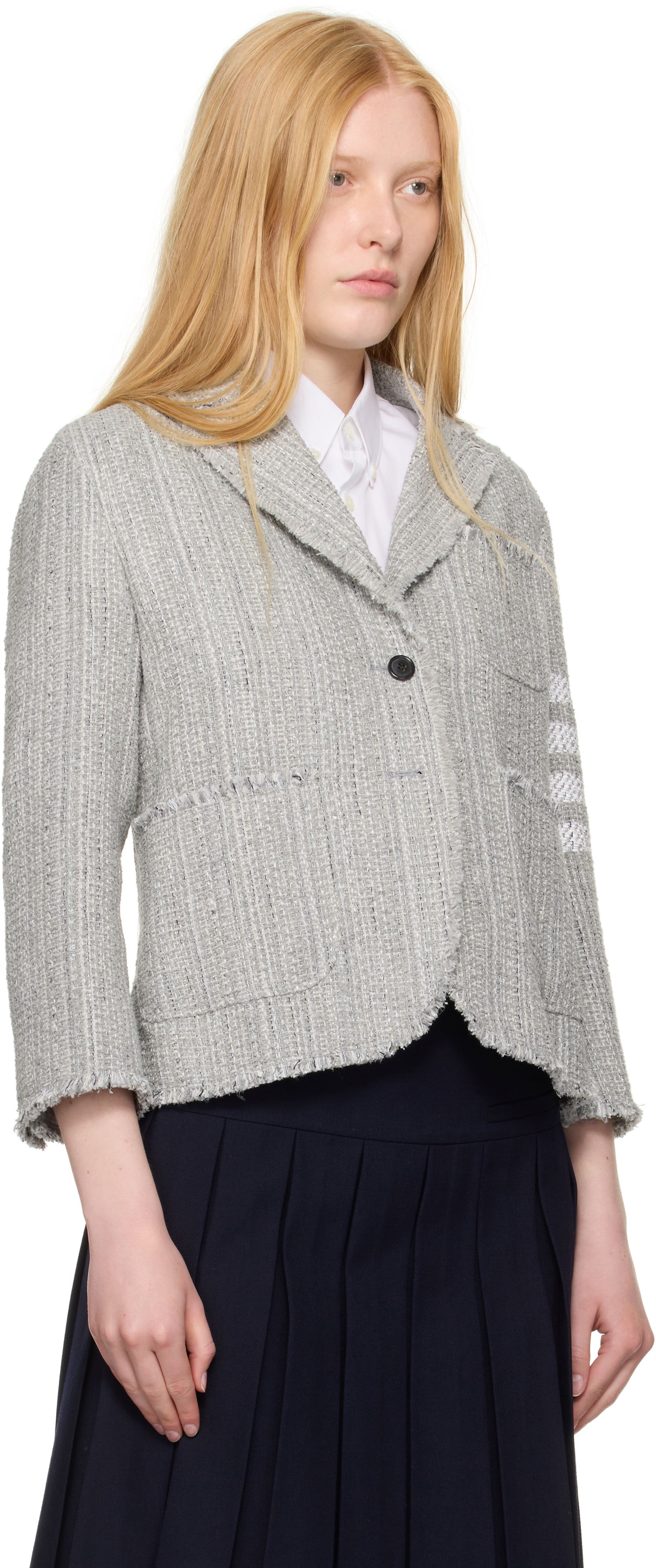 Jacka Thom Browne Thom Browne Tweed Fray 4-Bar Cropped Sack Blazer Grå | FBC788T-F0512, 1