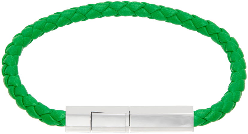 Armband Bottega Veneta Braided Leather Bracelet Grön | 732416 V507C