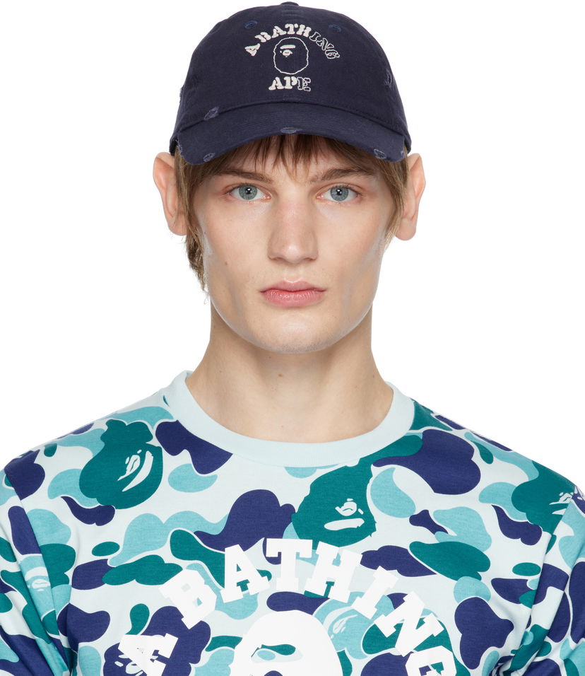 Keps BAPE Worn Out College Cap Blå | 001CPK801304M