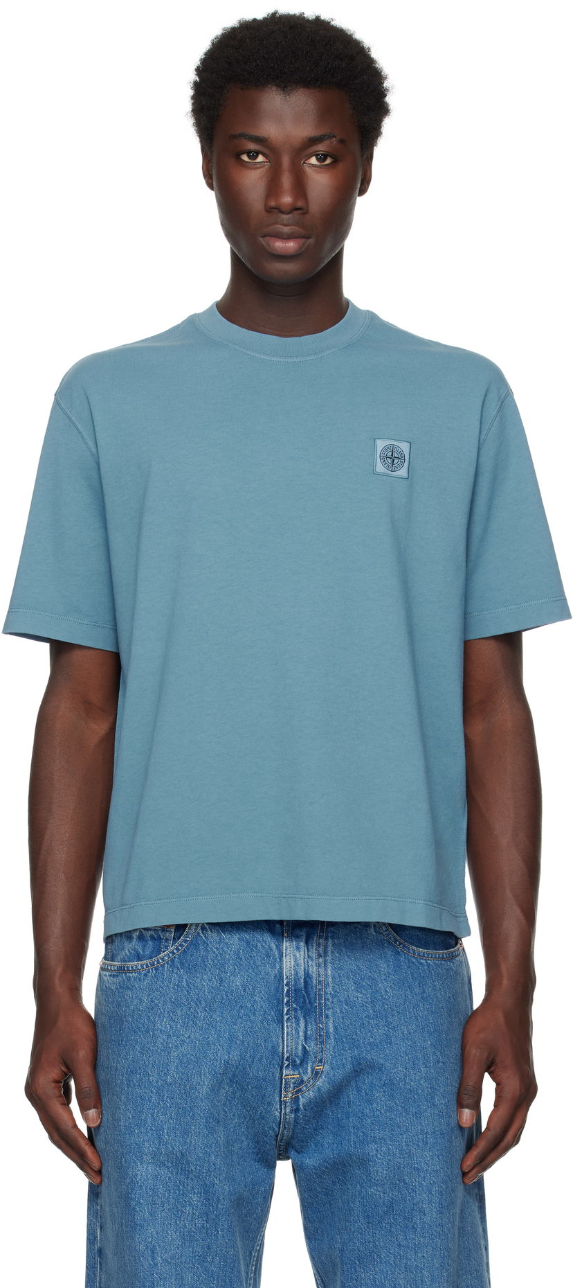 T-shirt Stone Island Stone Island Organic Cotton 'Fissato' T-Shirt Blå | K2S15 2100025 S0115