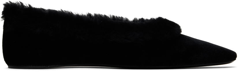 Kläder TOTEME TOTEME Fleece Edge Velvet Ballerina Flats Svart | 251-WAS0183-FB0361