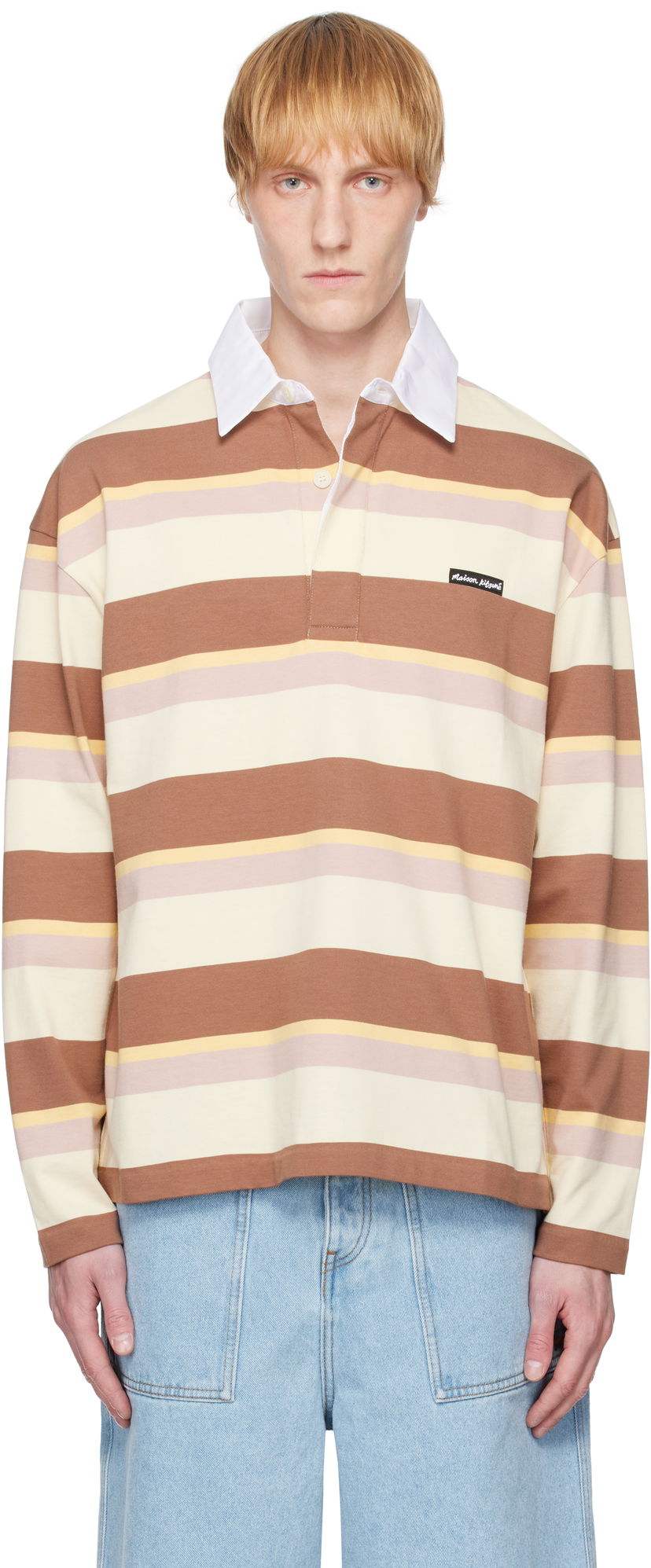 Polotröja MAISON KITSUNÉ Maison Kitsuné Striped Oversize Long Sleeve Polo Brun | OM00207KJ7019