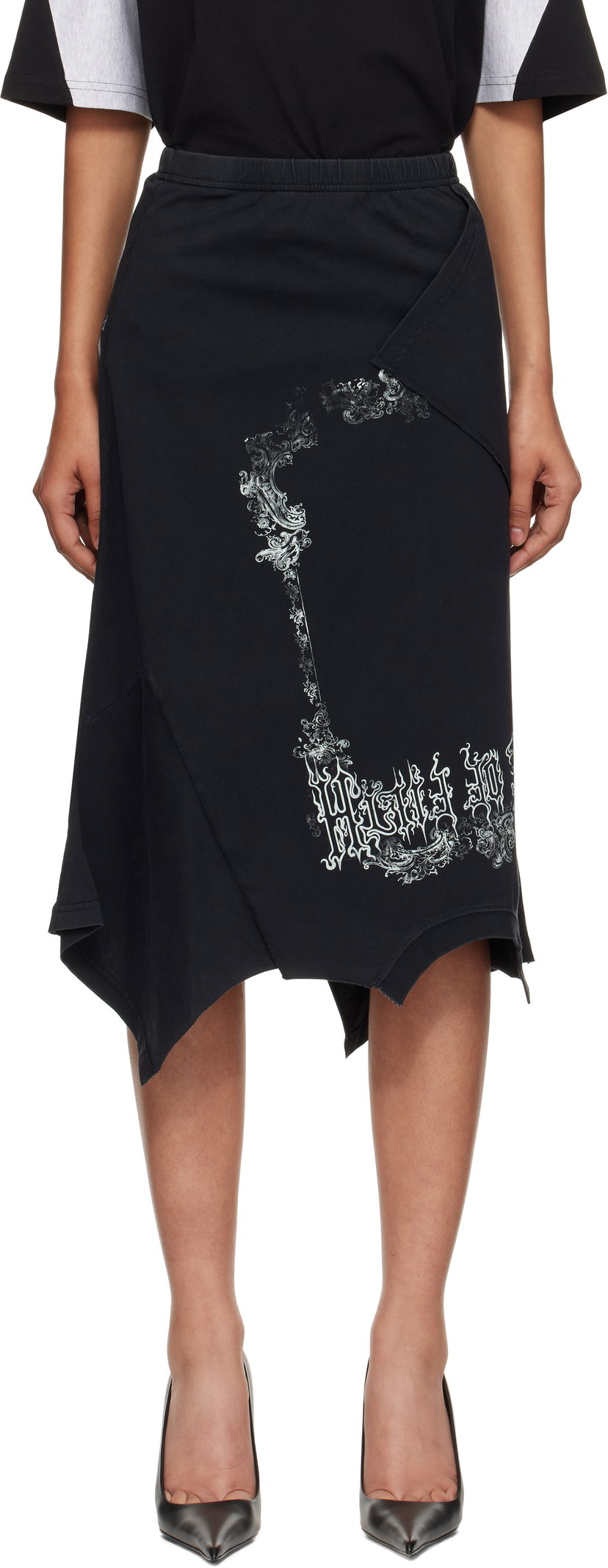 Kjol VETEMENTS Vetements Cradle Of Filth Print Asymmetrical Midi Skirt Svart | WCF76SK690M