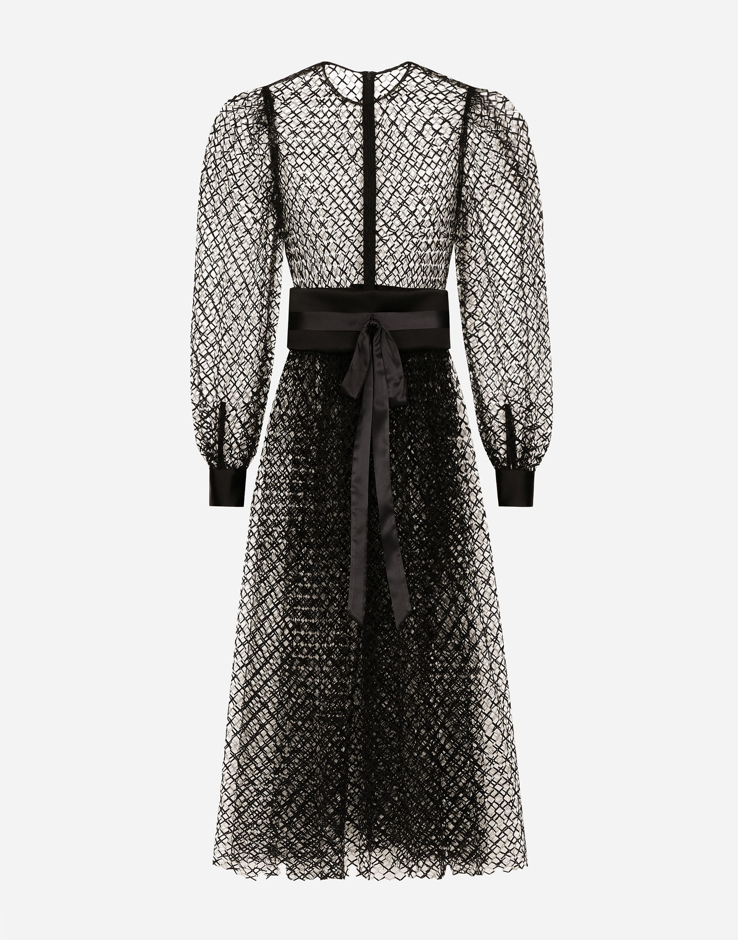 Klä Dolce & Gabbana Dolce & Gabbana Calf-Length Mesh Dress with Belt Svart | F6JOITILMBEN0000, 0