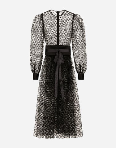 Klä Dolce & Gabbana Dolce & Gabbana Calf-Length Mesh Dress with Belt Svart | F6JOITILMBEN0000, 0