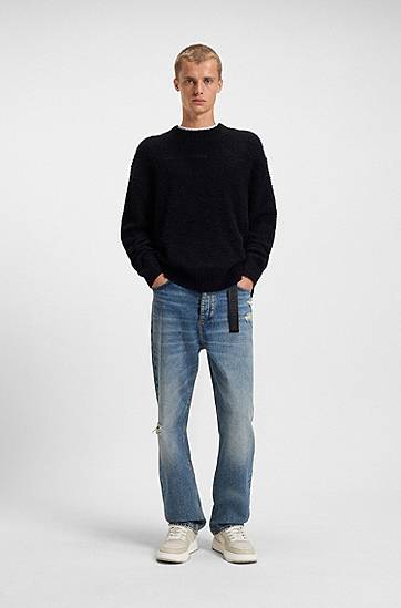Sweater BOSS Bouclé-knit sweater with embroidered logo Svart | 50524526, 1