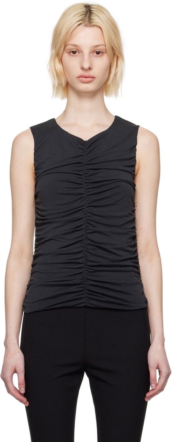 Linne rag & bone Christy Ruched Tank Top Svart | WAC23PT024CR24