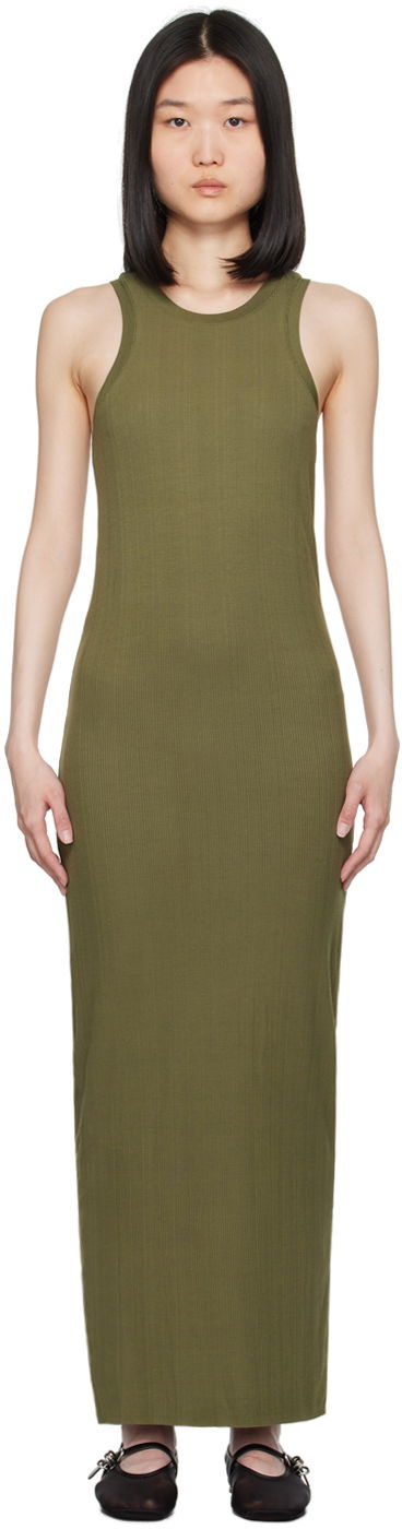 Klä rag & bone Ribbed Round Neck Maxi Dress Grön | WAC24P3010NH10