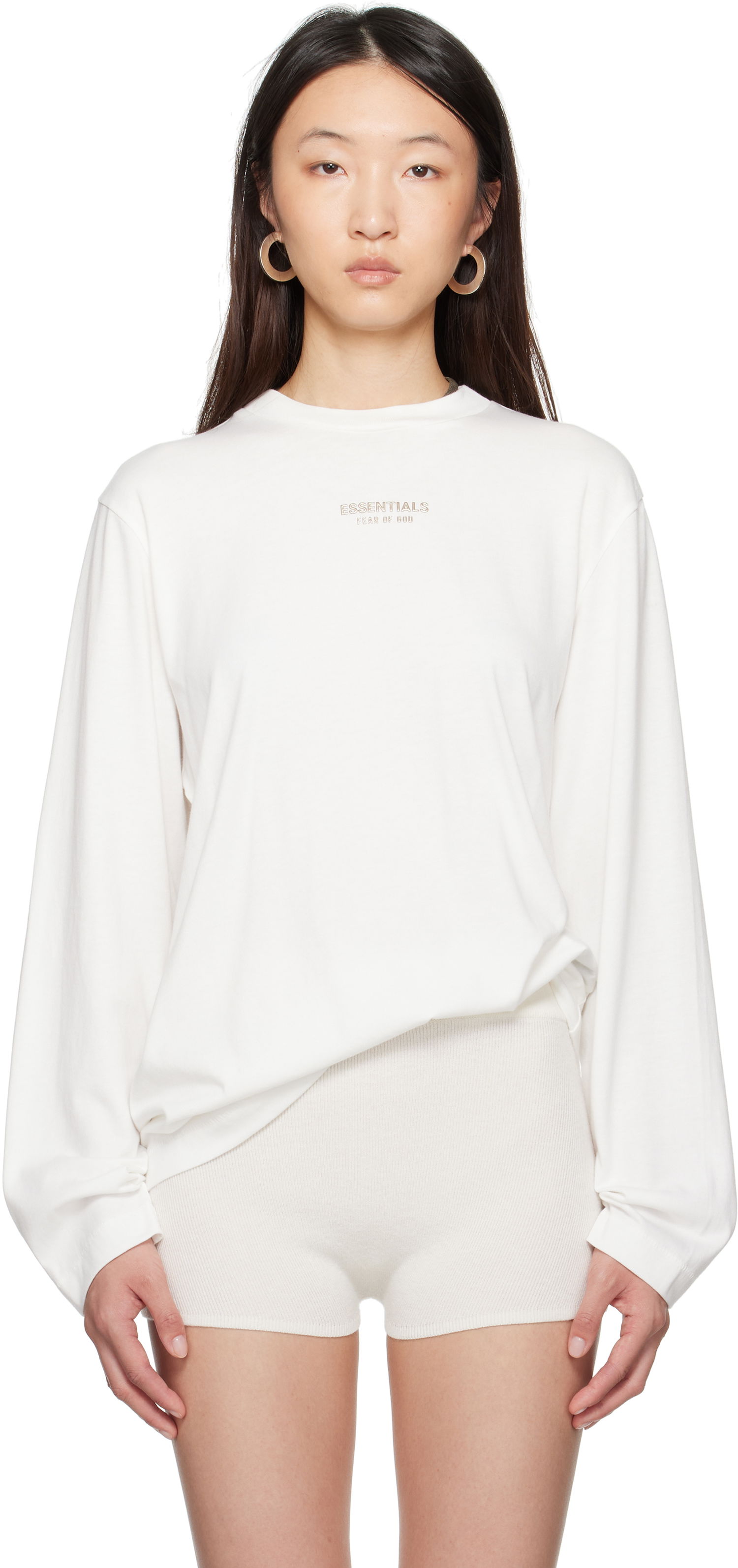 T-shirt Fear of God Fear of God ESSENTIALS Classic Fit Long Sleeve T-Shirt Vit | 125SP255884FW, 0