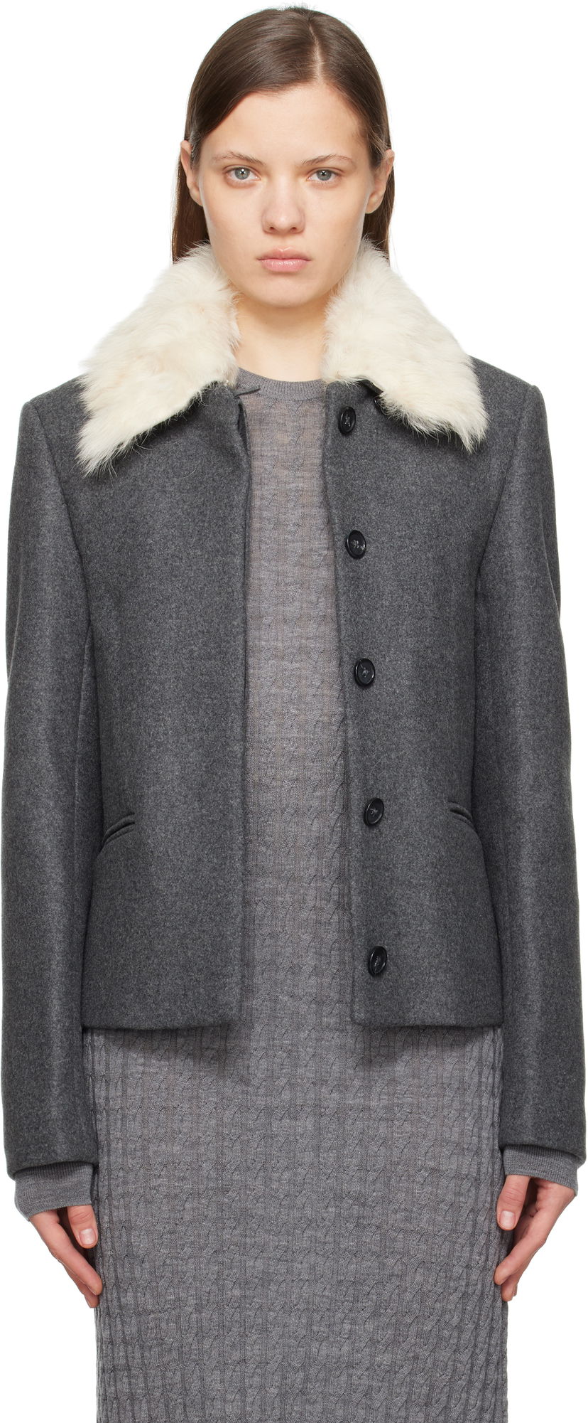 Jacka TOTEME TOTEME Shearling Collar Jacket Grå | 251-WRO0164-FB0005
