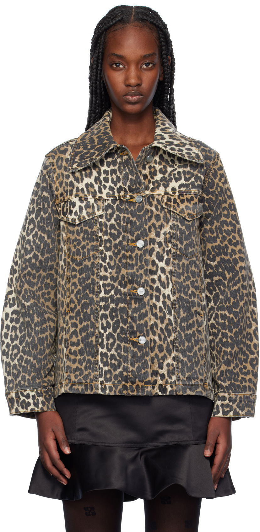 Jacka GANNI Leopard Print Denim Grå | J1581