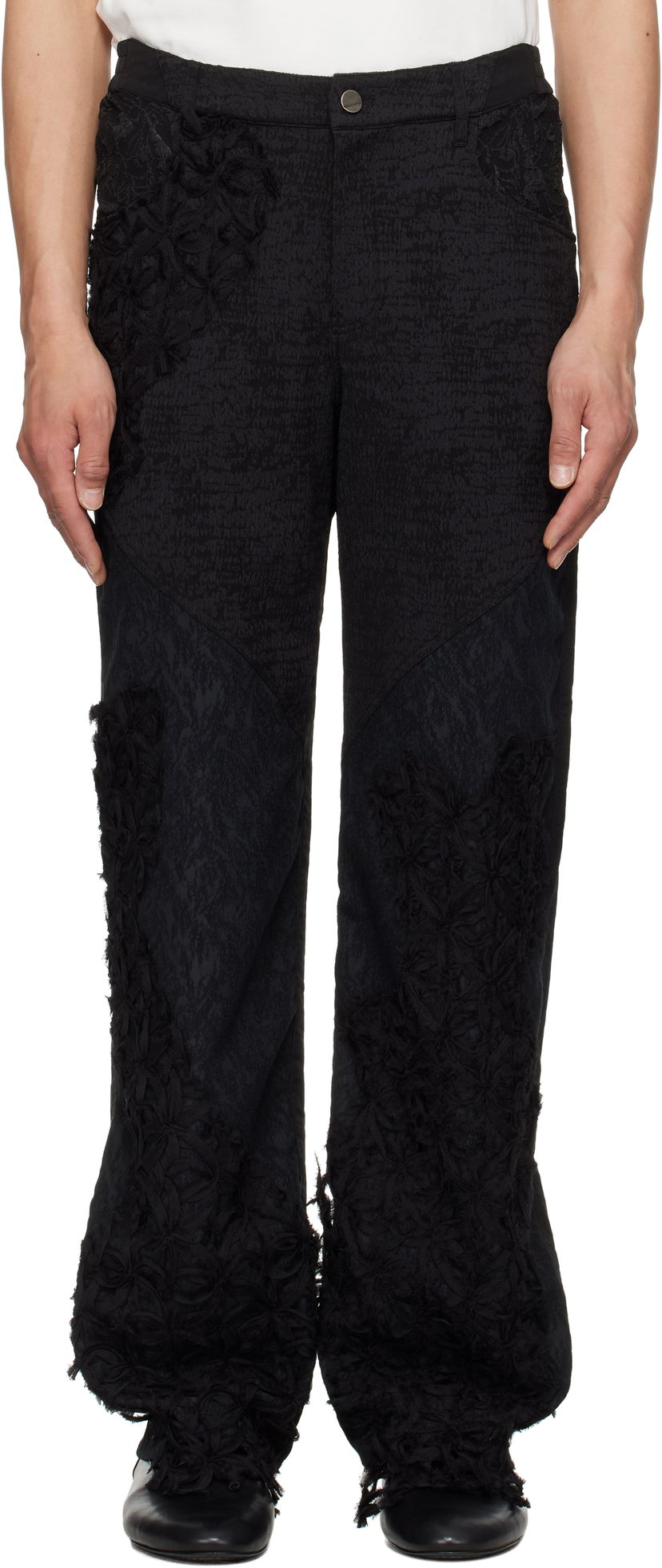 Byxor ADER ERROR ADER error Product. 90 Floral Appliqué Trousers Svart | BO01SSBT0106BK