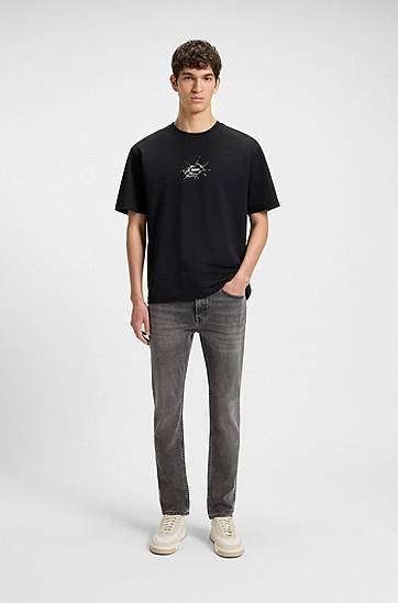 T-shirt BOSS BOSS Relaxed-Fit Cotton T-Shirt with Logo Artwork Svart | 50546370, 1