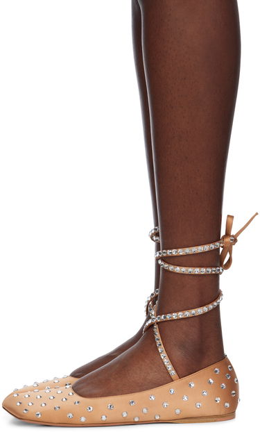 Klä Amina Muaddi Amina Muaddi Ane Crystal Lace Up Ballerina Flats Beige | ANE CRYSTAL LACE UP FLAT SATIN, 2