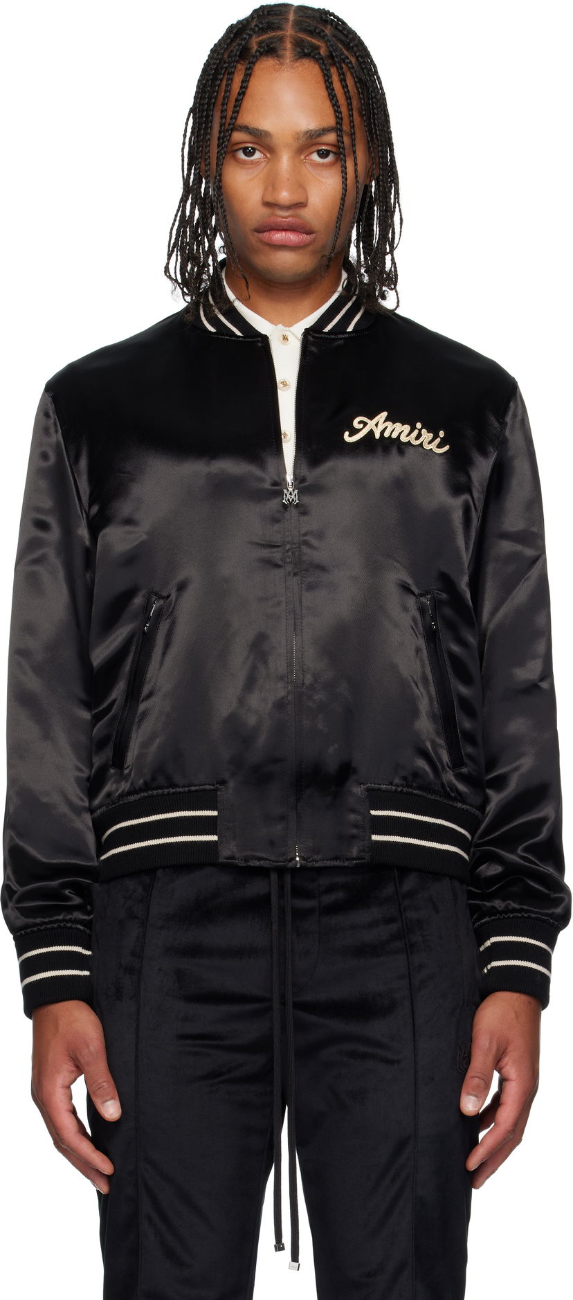 Bomberjacka AMIRI Amiri 'Club Amiri' Satin Bomber Jacket Svart | AMOUBB1056