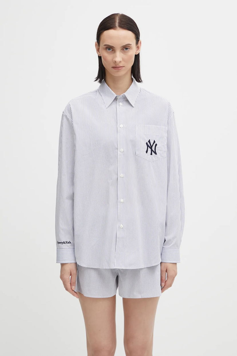 Skjorta Sporty & Rich Sporty & Rich Yankees Serif Oversized Pinstriped Relaxed Fit Shirt with Classic Collar Vit | SI006623631ST09