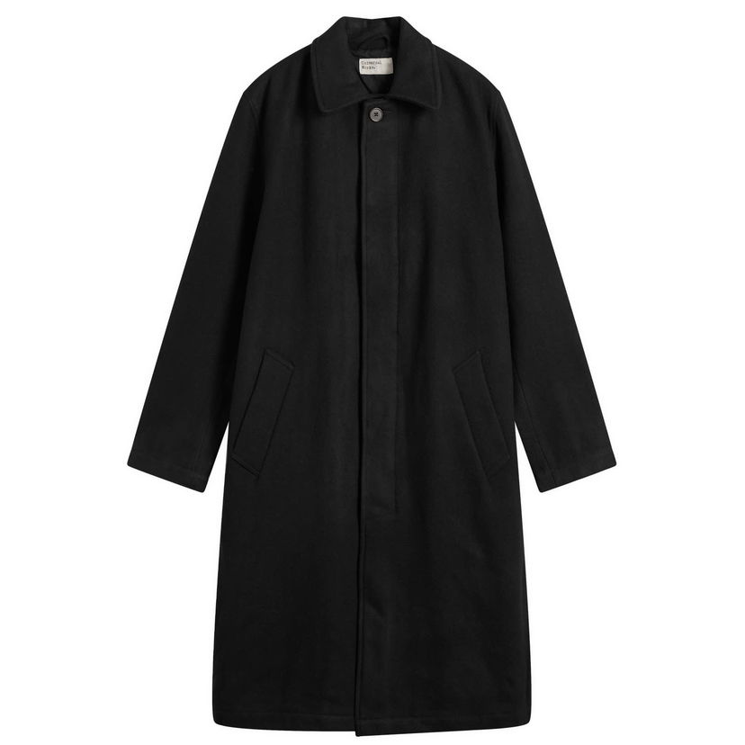 Rockar Universal Works Universal Works Mowbray Wool Mac Coat, Size Small Svart | 33104-BLK