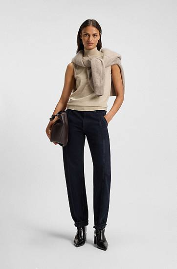 Jeans BOSS Barrel-leg jeans with front seam in soft denim Svart | 50546869, 1