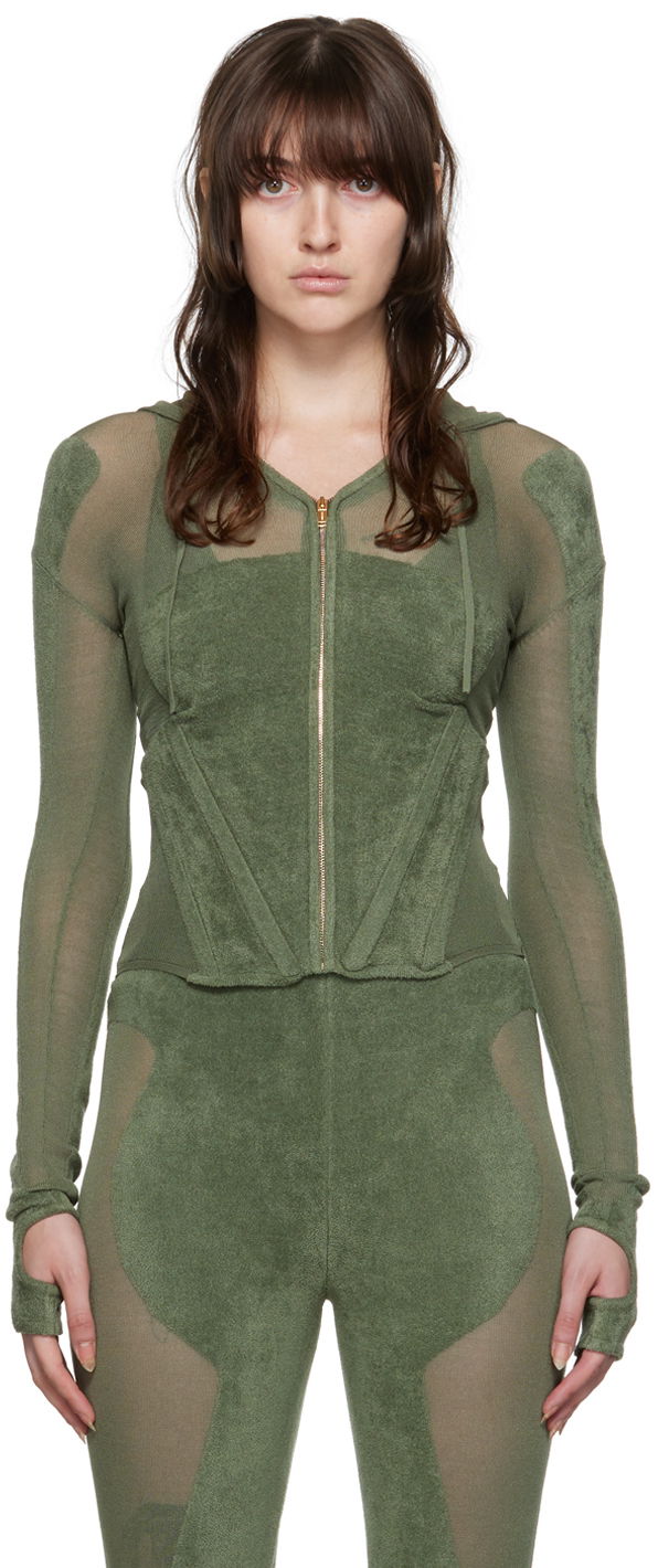 Sweatshirt Dion Lee Paneled Zip-Up Hoodie Grön | C7075P22