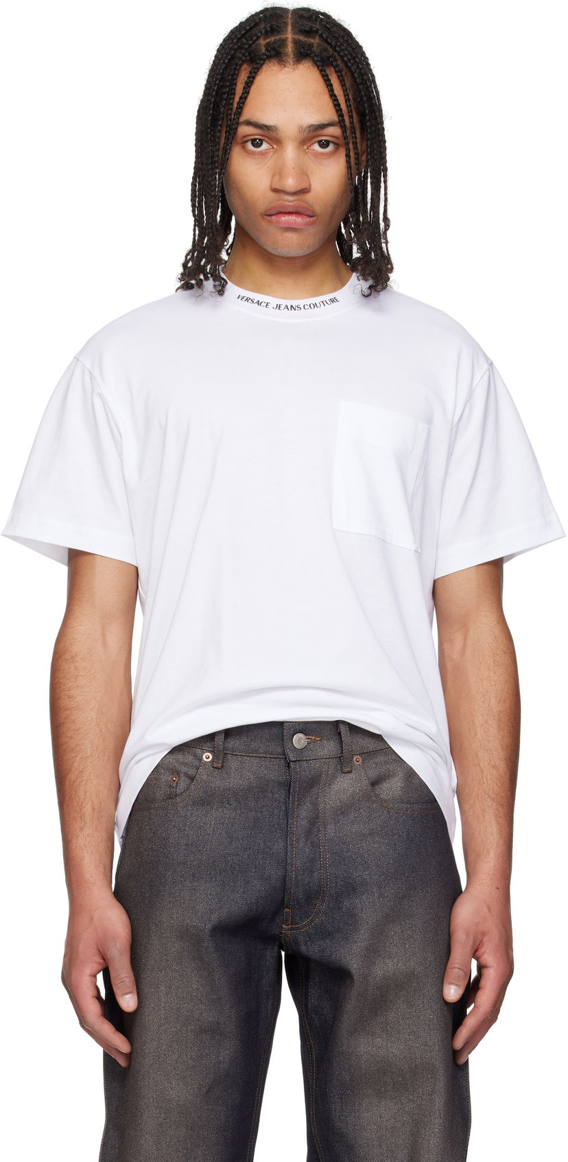 T-shirt Versace Versace Jeans Couture Logo Collar Pocket T-Shirt Vit | E78GAHE03_ECJ00E