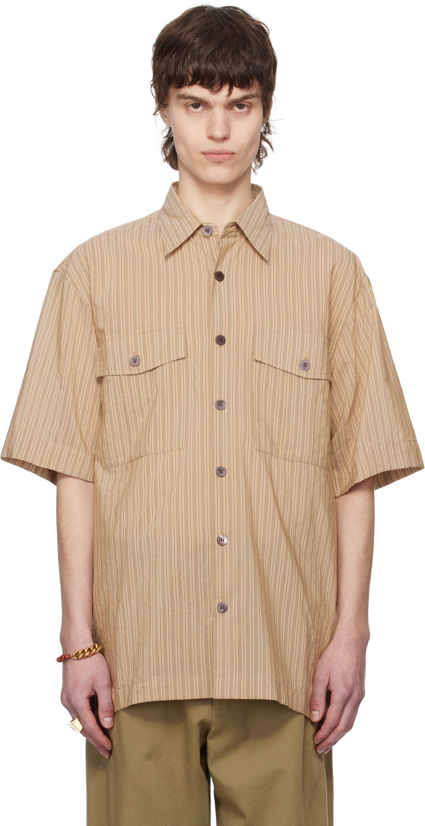 Skjorta Dries Van Noten Dries Van Noten Striped Two-Pocket Shirt Beige | 251-020706-1524